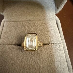 3.01 ct Emerald Cut Lab Diamond Bezel Set 14k yellow gold D VS2
